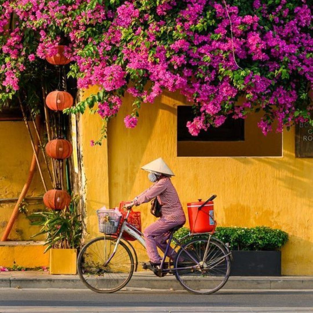 Pont japonais et maisons chinoises dans la vieille ville de Hội An, Vietnam